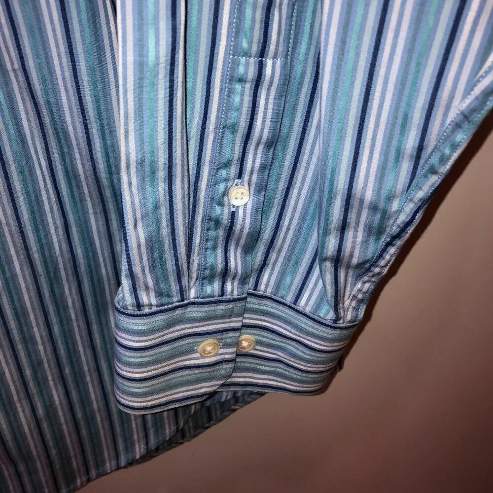Banana Republic Mens Size XL Blue Striped Long Sleeve Button Up Shirt 17-17.5